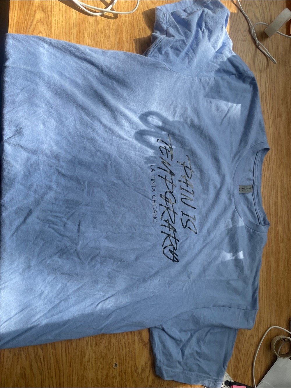 American Apparel Light Blue Graphic Tee with Black Script follow us on instagram